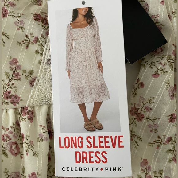 Celebrity Pink Floral Lace Long Sleeve Sweetheart Midi Dress size medium - Picture 8 of 8